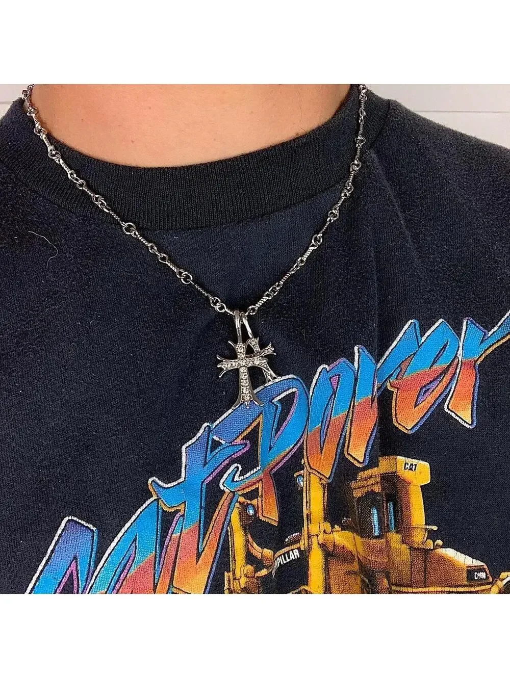 Y2K Vintage Silver Cross Stone Necklace 19.5 Inch